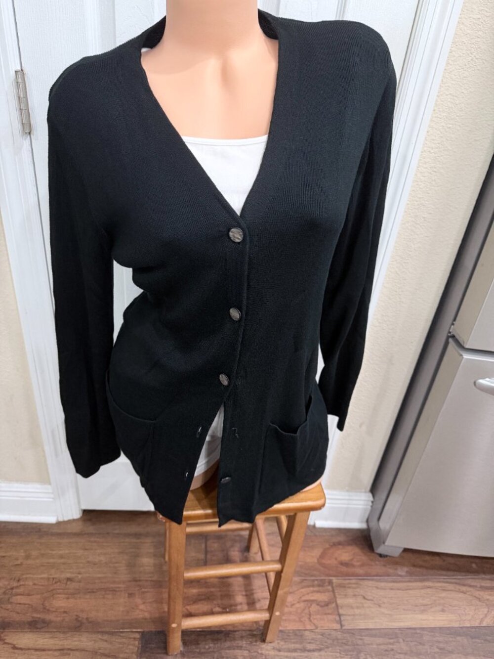 Liz Claiborne Collection Black Longline Cardigan Sweater M 100% Rayon
